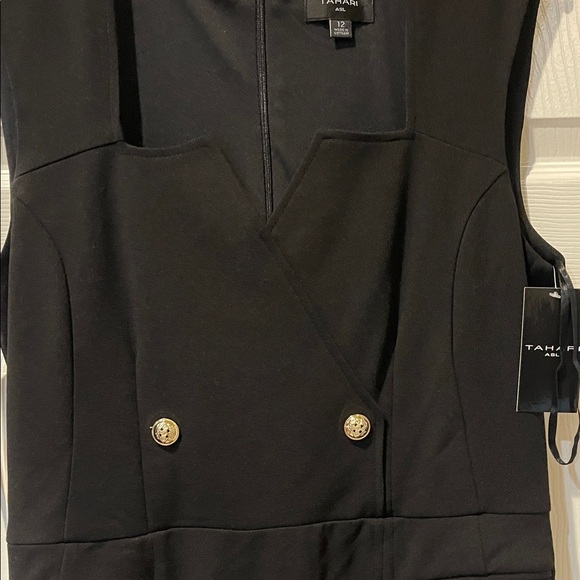 Tahari ASL Black Mini Dress with Silver Buttons - Picture 9 of 14